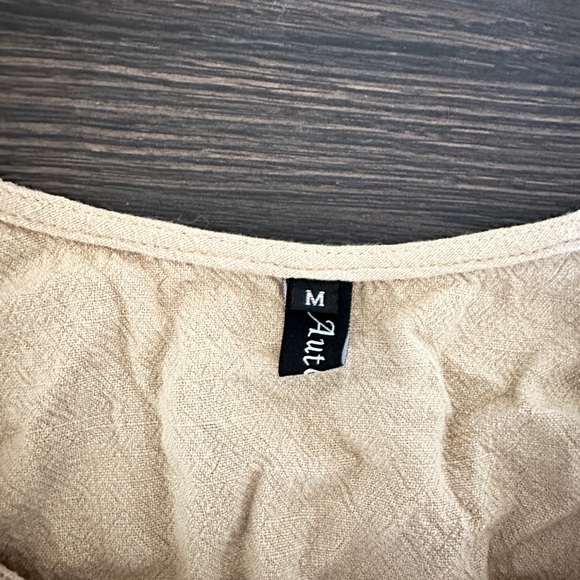 • Beige Cropped Loose Tank Top with Ruffle Hem • Cropped Peplum Vest • - Picture 3 of 3